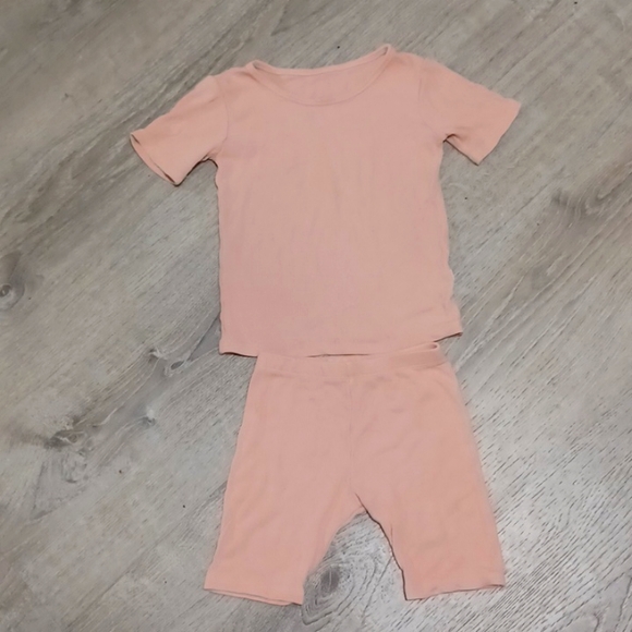 PEEKABOO RIBBED SOFT STRETCHY PAJAMA SET TOP SHORT SLEEVE SHORTS - Picture 2 of 8